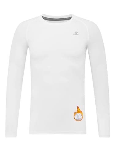 DEVOROPA Youth Boys Compression Thermal Shirt Long Sleeve Kids Fleece Baselayer Soccer Baseball Undershirt Slim White L