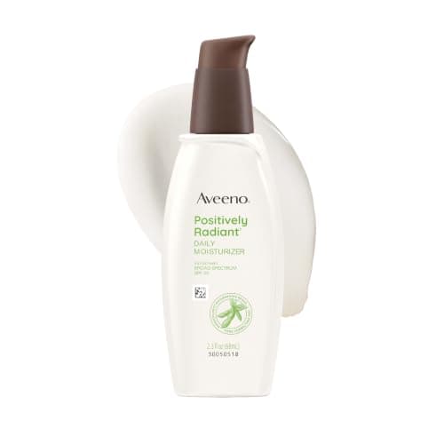 Aveeno Positively Radiant Face Moisturizer with SPF 30 Sunscreen, Hydrating Facial Moisturizer with Soy Extract to Visibly Improve Skin Tone and Texture, Hypoallergenic Formula, Oil-Free, 2.3 Fl Oz​