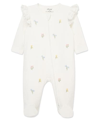 Little Me Clothes for Baby Girls' 100% Cotton Scratch-Free Tag Footed One-Piece Romper Sleeper, Flora, Preemie