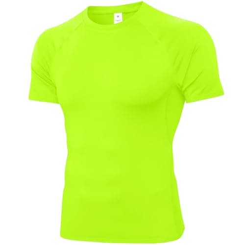 SPVISE Fluorescent Green Men's Compression Shirts Quick Dry Short Sleeve Athletic Workout Tee Shirts Active Sports Undershirt