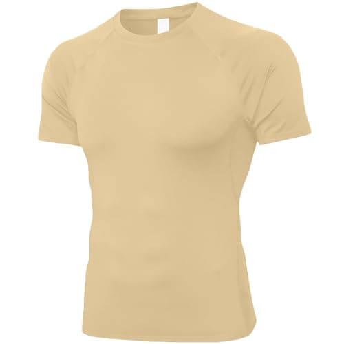 SPVISE Compression Shirt Men Short Sleeve Workout Gym Top Cool Dry Beige