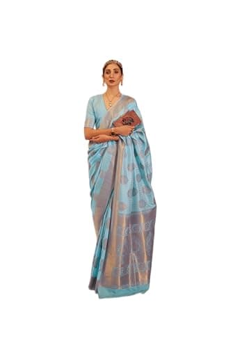 Rang Priya Blue Designer Banarasi silk saree with copper zari weaving and unstitched blouse