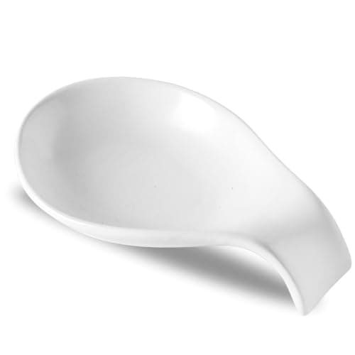 Nihow Ceramic Spoon Rest: 4 Inch Stable Utensil Rest - Heat Resistant Spoon Holder for Kitchen counter/Countertop/Stove Top - Dishwasher Safe - Matte White (1 PC)