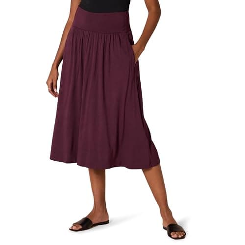 Amazon Essentials Women's Jersey Pull On Midi Length Skirt, Burgundy, X-Large