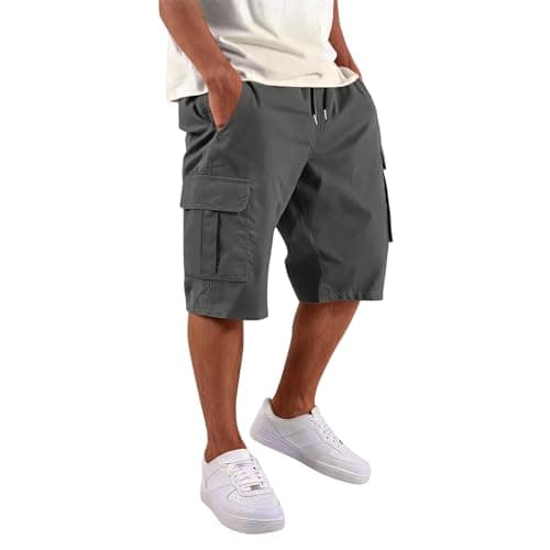 Below the Knee Shorts for Men Mokaloha with Pockets Casual Classic 12 Inch Inseam Mens Shorts Drawstring Strech Big and Tall Lightweight Chino Baggy Summer Pantaloneta Nautica para Hombre