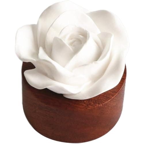 Luxylei Essential Oil Passive Flower Diffuser with Wooden Base Non-Electric Porcelain Aromatherapy Diffusers for Small Mini Room, Desk Decorative