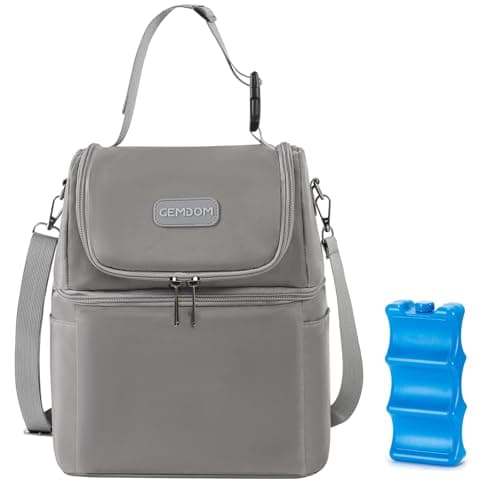Gemdom Breast Pump Cooler Travel Bag with Ice Pack,【 Up to 12 Hours 】Insulated Bottle Storage Cooler Bag, Double Layer, Breastfeeding Essential for Nursing Mom Daycare Work Travel，Fits 6 Baby Bottles