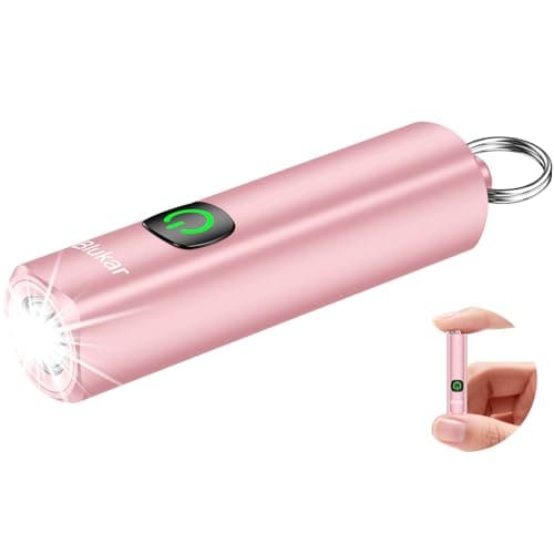 Blukar Rechargeable EDC Flashlight, Mini Keychain Flash Light with 3 Lighting Modes, Memory Function, Waterproof, Compact and Portable Pocket Light for Everyday Carry, Emergency,Camping-Pink
