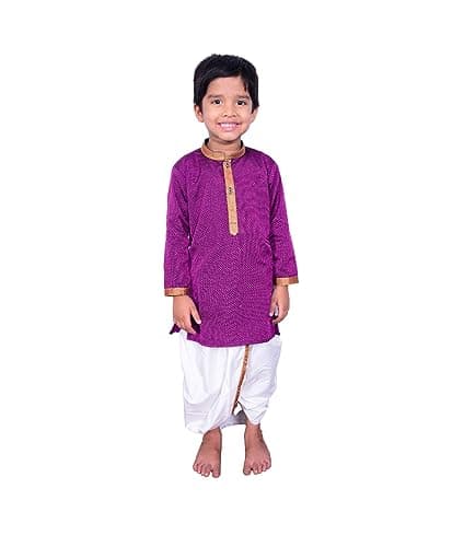 AMBA COLLECTION BOUTIQUE Boys New Indian Traditional Ethnic Wear Reshim Cotton Khan Dhoti Kurta