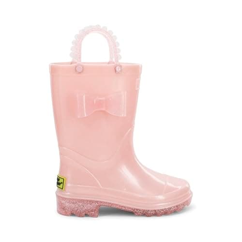 Western Chief Kids Waterproof Light Up Rain Boots With Handles for Easy On and Off for Boys and Girls, Pearlized Pink, 8
