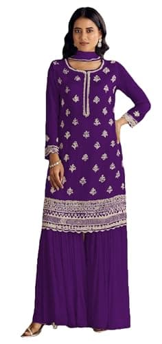 STELLACOUTURE indian ready to wear salwar kameez embroidered pakistani suit eid festival wedding party for women 2929-O (Purple, 50)