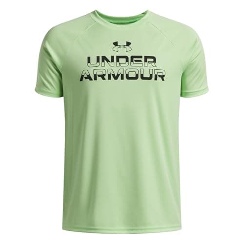 Under Armour Boys' Tech Split Wordmark Short Sleeve T Shirt, (712) Lumos Lime / / Black, Large