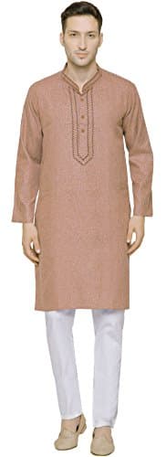 Cotton Embroidered Kurta Set Cotton Indian Clothes for Men (Brown, XXL)