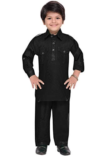 AJ DEZINES Boys India Ethnic Wear Pathani Suit for Kids (15-16 Years) Black