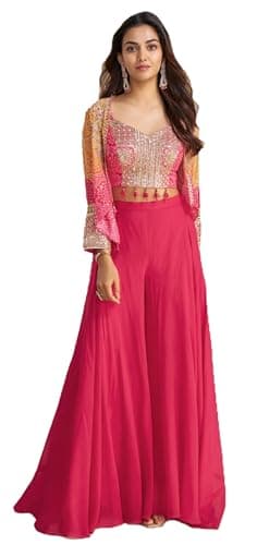 Shriva Fashion Indian Ready to wear salwar kameez with Blouse,Jacket & Palazzo with embroidery work eid wedding party for women (2905) (Red, 36)