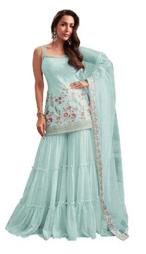 STELLACOUTURE indian ready to wear salwar kameez Eid Festival wedding party plus size Sharara suit party for women 2800-O (Sky Blue, 36)
