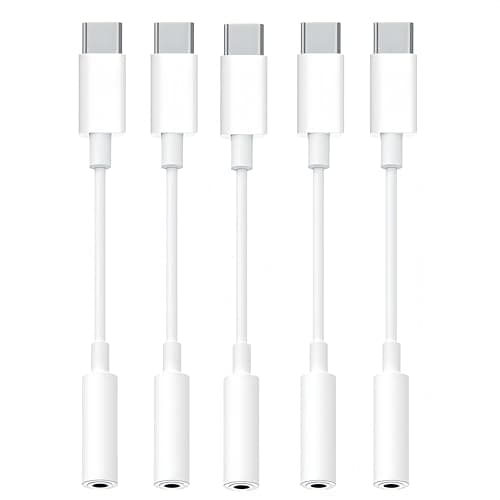 5 Pack Usbc to 3.5mm Jack Audio Adapter,The Headphone Adapter to USB C Compatible with iPhone 17/16/15 Series,Samsung Galaxy S25,S24,S23 Ultra,Note 20,iPad Pro,MacBook,Pixel XL and More
