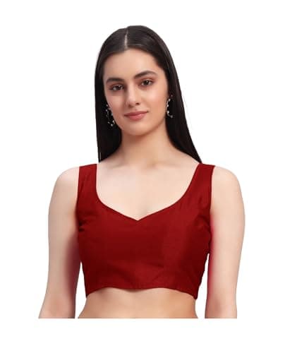 Women's Readymade Sleeveless Saree Blouse Indian Designer Choli Crop Top Wedding Party wear Sari Blouse Maroon L