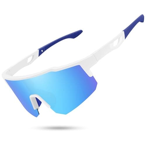 STORYCOAST Polarized Sports Sunglasses for Men Women Fishing Cycling Bike Running Sun Glasses UV Protection White Frame/Ice Blue Mirror Lens