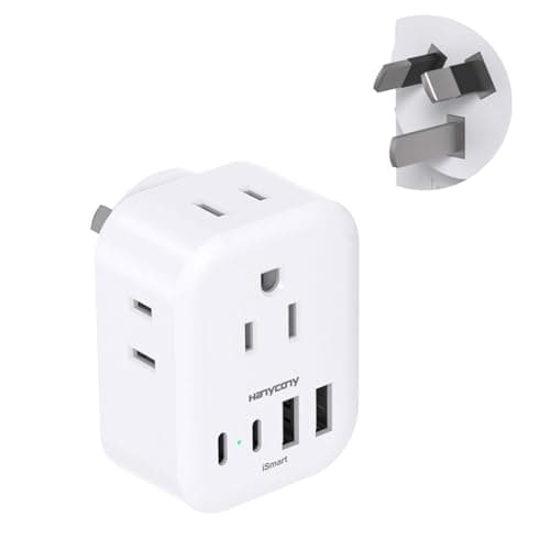 US to Australia Plug Adapter, New Zealand Power Adapter, Type I Plug Adapter with 4 Outlets 4 USB Ports(2 USB C) for USA to Australia AU China Argentina Fiji Cruise Travel Adapter Must Haves
