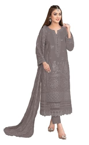 STELLACOUTURE Indian Pakistani Salwar Kameez suit ready to wear embroidered plus size eid festival for women 5115-O (Grey 2, 50)