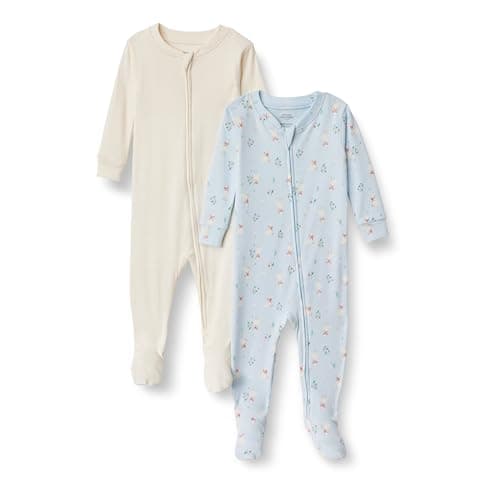 Amazon Essentials x Sofia Grainge Unisex Toddlers' Snug-Fit Cotton Footed Pajamas, Pack of 2, Light Blue Geese, 3T