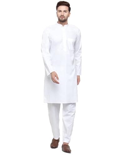 Maple Clothing Men's Cotton Kurta Pajama India Clothes (White, S)