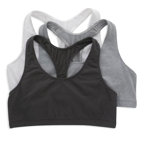 Hanes Racerback Bralette Pack, Stretch Cotton Knit Low-Impact Bra, Moisture-Wicking Cotton T-Back Bra Top, 3-Pack