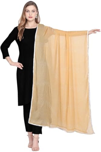 Chandrakala Dupatta for Women, Shawl Scarf Wrap Chunni,Gold (D289GOL)