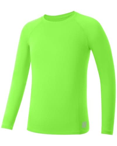 RIKUAOU Youth Boys Compression Shirt, Long Sleeve Kids Athletic Undershirt Quick Dry Base Layers for Baseball Football Sports Neon Green