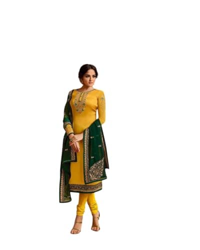 FABMIAMI Indian women's Partywear ready to wear pakistani silk embroidered straight salwar kameez FM-22 (US, Numeric, 40, Regular, Regular, Yellow)