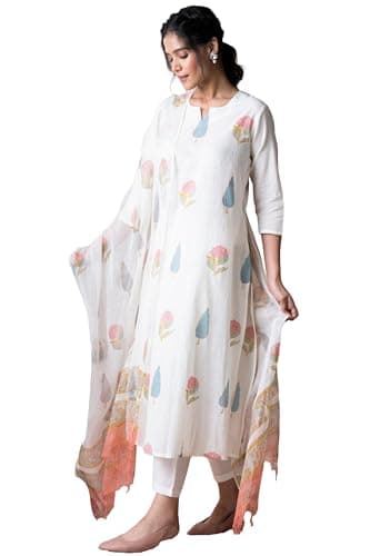 Aashita Creations Women's Cotton Blend Printed Straight Kurta with Pant & Dupatta_444