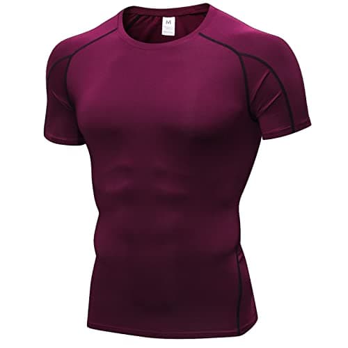 SPVISE Men's Compression Shirts Short Sleeve Athletic Compression Tops Cool Dry Workout T Shirt Sports Base Layer Undershirts Wine Red