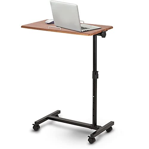 Overbed Table with Wheels and ...ns, Work from Home Desk, Brown