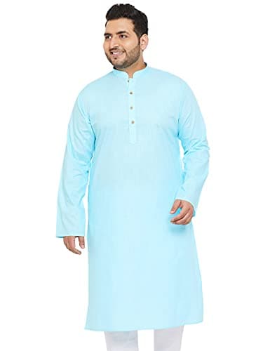 VASTRAMAY Plus Mens Cotton Blend Aqua Blue Kurta - Timeless Elegance for Festivals & Events_VPLUSMK007AQ_44