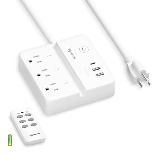 Syantek Remote Control Power Strip with 3 RF Controlled Outlets Surge Protector Power Strip with 3 USB Ports, Phone Holder, 15A/1875W 4ft Cord Remote Control Outlet Plug for Home Office