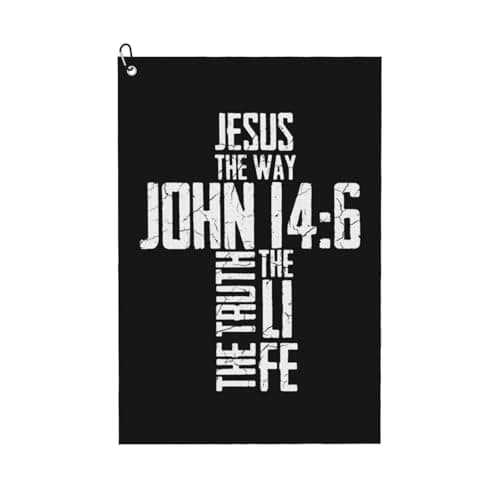 BUECDHYEI Jesus The Way John Microfiber Golf Towel, 16x24 Waffle Pattern with Carabiner Clip, Tri-Fold Large Golf Ball Towels, Golf Bag Accessories for Men Women, Golf Gift