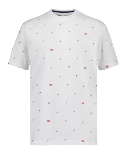 Nautica Boys' Short Sleeve Americana Crew Neck T-Shirt, Soft, Comfortable, Relaxed Fit, Americana AOP Bright White, 10-12