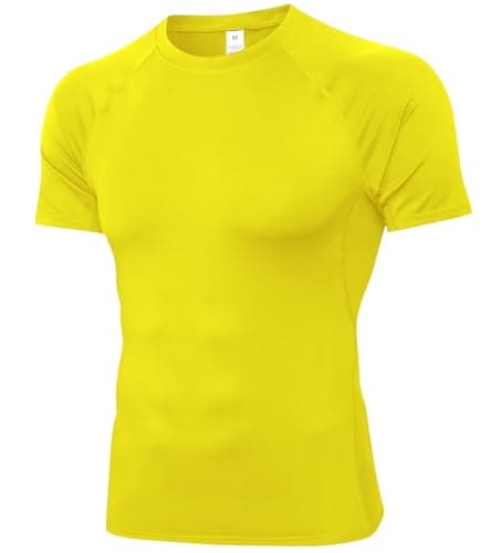 SPVISE Yellow Men's Compression Shirts Short Sleeve Athletic Workout T-Shirt Tops Dry Fit Rash Guard Base Layer Undershirts