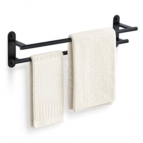 Towel Rack for Bathroom, Double Towel Bar 24 Inch Wall Mounted, Matte Black Stainless Steel Bathroom Towel Holder(Total Length 26-Inch)
