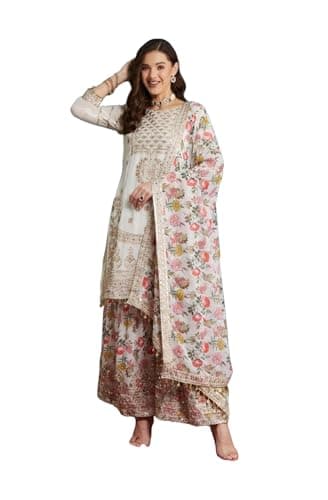 HSD kurta set for women wedding party wear embroidered kurti with sharara palazzo & dupatta