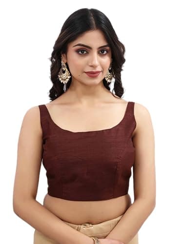 Indian Readymade Bollywood Party Wear Sleeveless Designer Style Choli Top Sari Blouse for Women Brown