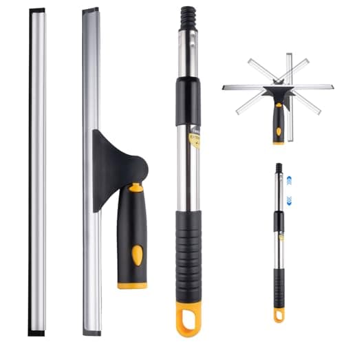 ITTAHO 14" Window Cleaning Tool, All-Purpose Extendable Window Squeegee with 2 Blades and Stainless Steel Pole, Shower Squeegee for Glass Doors,Shower Doors, Windows, Bathroom and Car Windshields