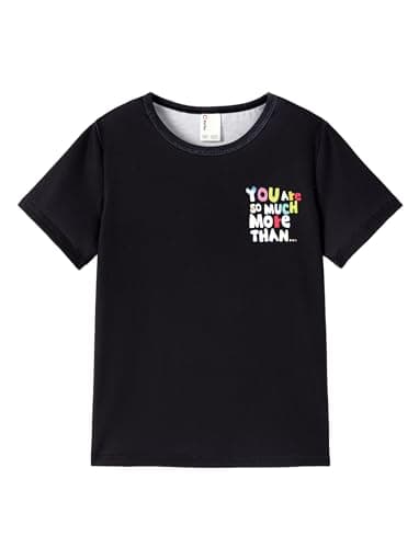 PATPAT Girls Black Graphic Shirts Size 5-6 Years Short Sleeve Multicolor Letter Print Crewneck Tops Little Girl Cute Summer Cartoon Tees