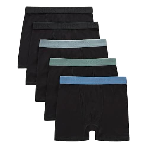 Hanes Ultimate Boys' Originals SuperSoft Boxer Brief Underwear, Viscose from Bamboo Fabric, Black, 5-Pack