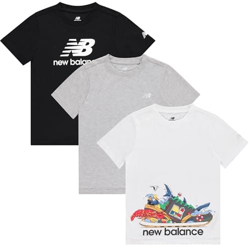 New Balance Boys T Shirts, 3 Pack - Graphic Tees for Boys, Cotton Blend Crewneck Short Sleeve Kids Tshirts (Size 8-20)