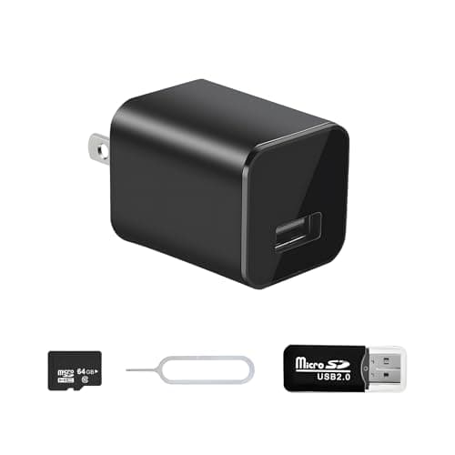 Ctetma Charger Camera, 1080P Small Camera with Motion Detection, Camera with 64GB Micro SD Card Included, Nanny Camfor Home, Window, Indoor and Security (No WiFi)