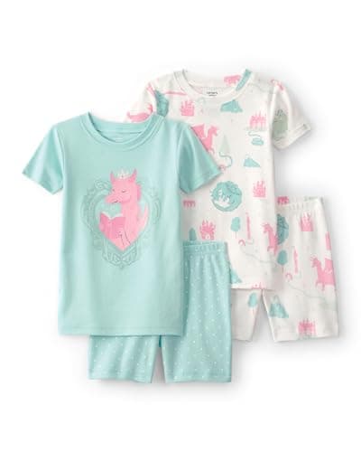Carter's Girl 4-Piece Tight Fit Cotton Pajama Set, Blue/Ivory, 2T