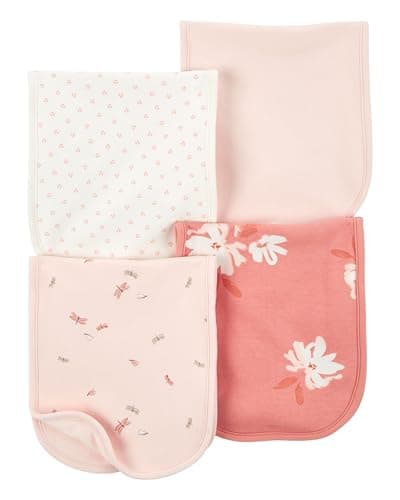 Carter's Baby Girls 4 Pack Cotton Burp Cloths (Pink/Heather)
