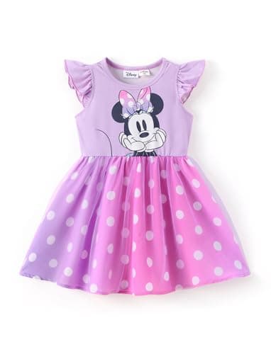 Disney Minnie Mouse Toddler Girl Dress Gradient Pink Polka-Dot Tulle Summer Clothes Flutter-Sleeve Outfit Sweet School Party Birthday Sundress 4-5T